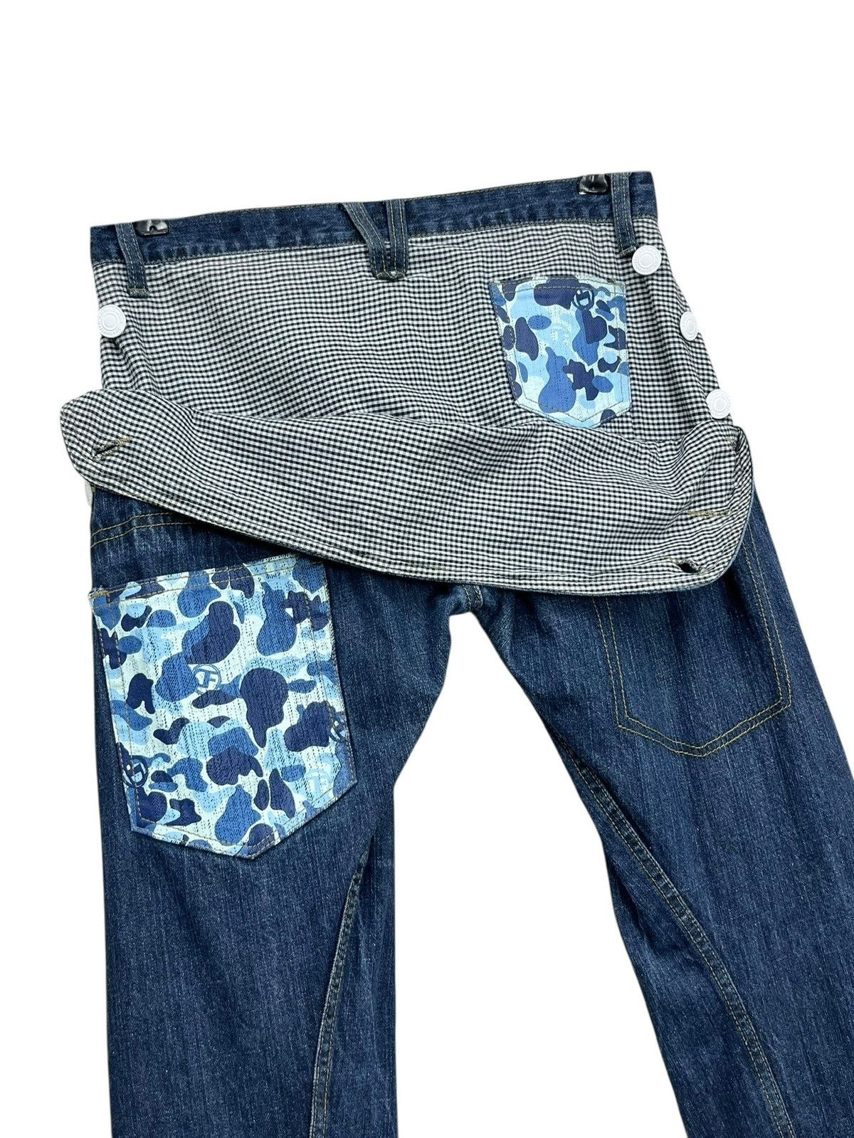 Japanese Brand RARE🔥Butt Flap ABC CAMO BLUE Design Pocket Japan’s Jeans Size US 29 - 1 Thumbnail