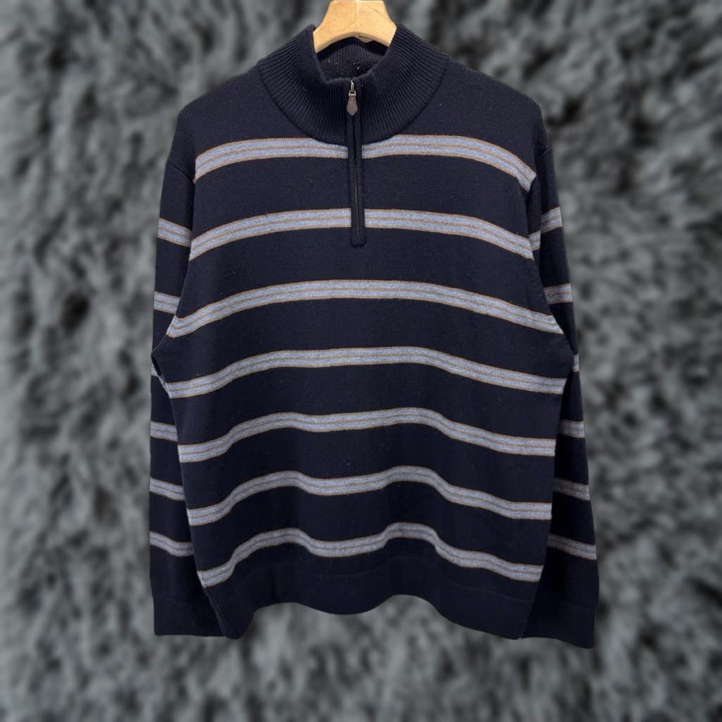 Brooks Brothers VINTAGE Brooks Brothers Merino Wool Knit Sweater Mens XL Navy Striped 1/4 Zip Mock Neck Pullover Knit Classic Preppy 100% Wool Size US XL / EU 56 / 4 - 1 Thumbnail