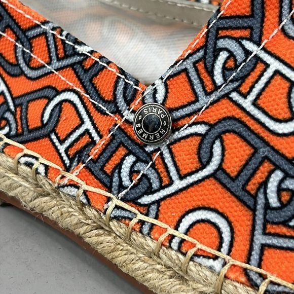 Hermes Hermes Printed Woven Chain Jute Espadrille Flats Size US 8 / IT 38 - 3 Thumbnail