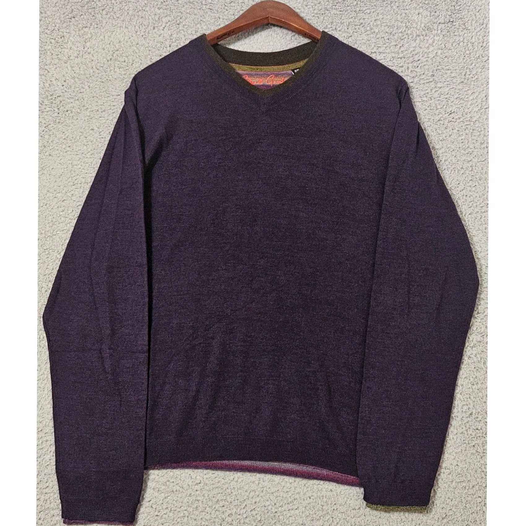 Robert Graham Robert Graham Purple Sweater Men Size M 100% Wool V-Neck Classic Fit Pullover Shirt (adapted as category: Sweater) Size US M / EU 48-50 / 2 - 2 Thumbnail