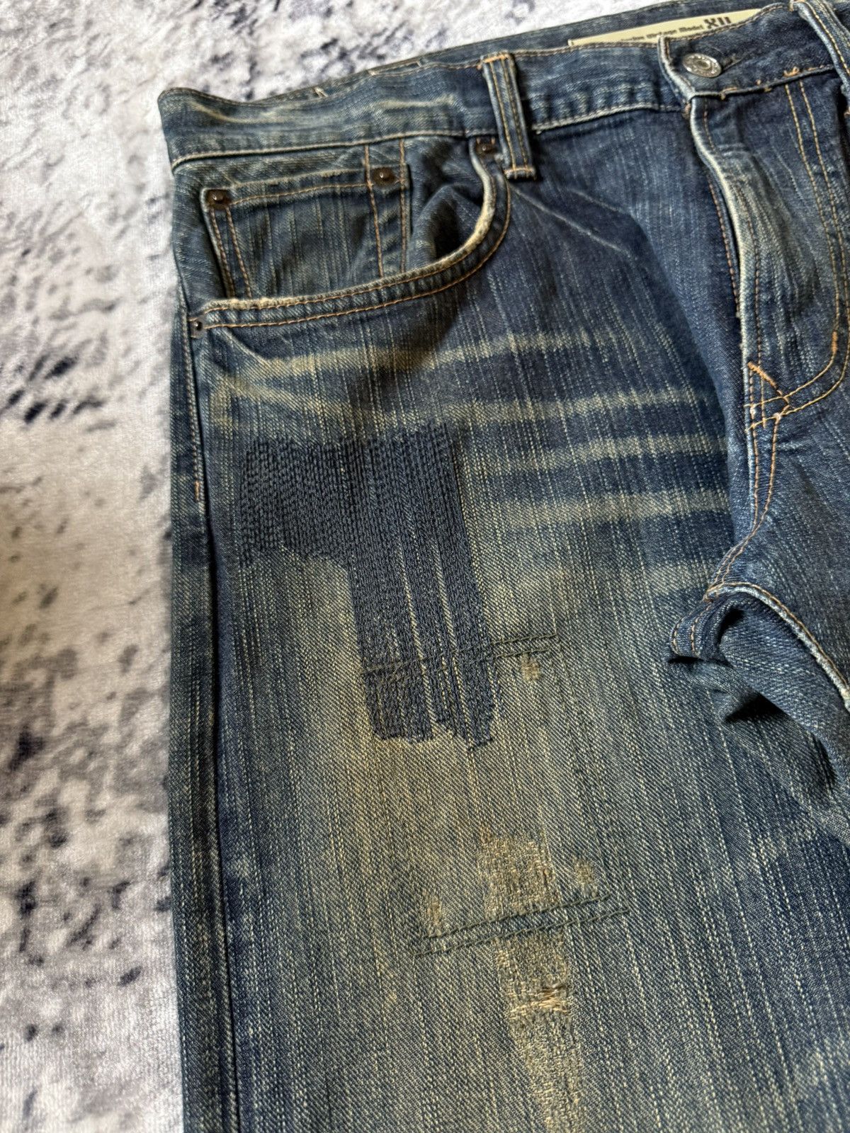 Japanese Brand Vintage Edwin 403xv Stitch Repaired Mud Wash Straight Jeans Size US 34 / EU 50 - 5 Thumbnail