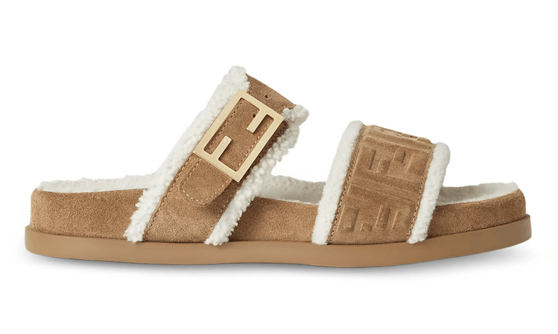 Fendi Feel Slide Shearling Fur Logo FF Mule Flat Sandal 37.5