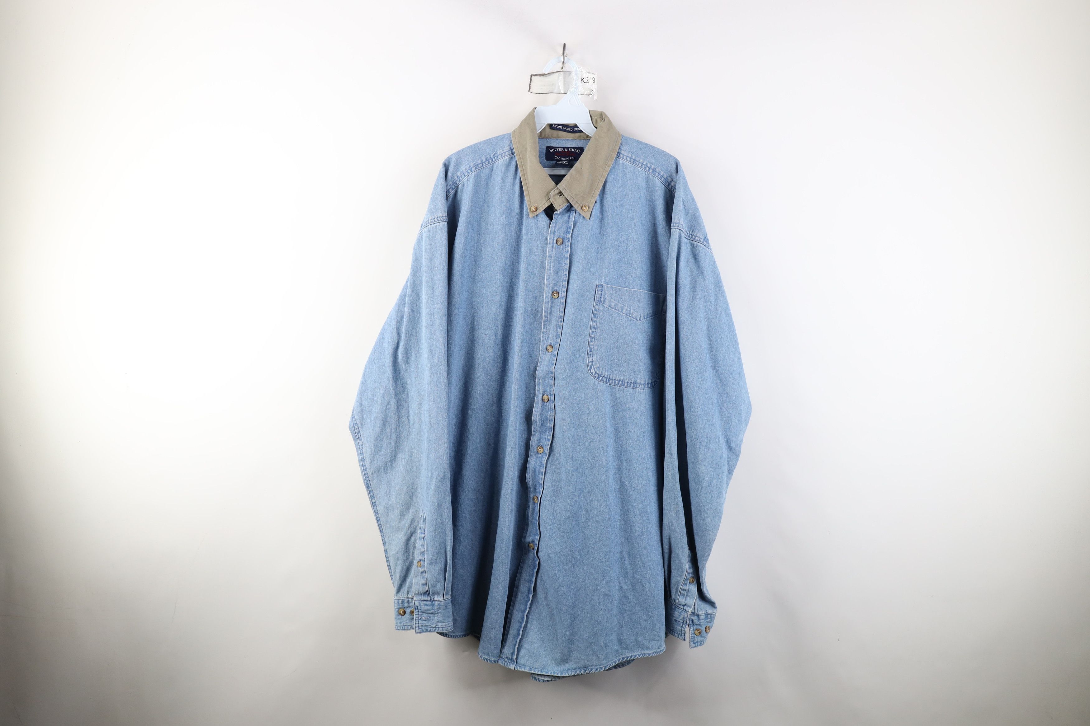 Vintage Vintage 90s Streetwear Stonewashed Denim Button Down Shirt Size US XL / EU 56 / 4 - 1 Thumbnail