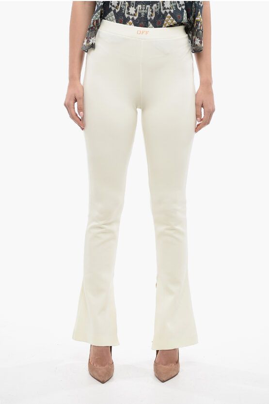 image of Off White Logo Print Split Flare Fit Leggings in Beige, Women's (Size 26)