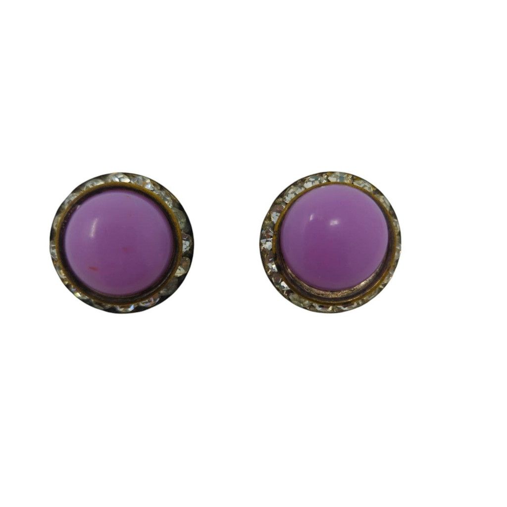 Handmade Vintage 1960s earrings with lavender cabochon centers Size ONE SIZE - 2 Thumbnail