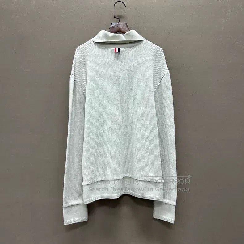 Thom Browne Thom Browne Beige Vertical Stripe Classic Logo Sweater Size US XL / EU 56 / 4 - 2 Thumbnail
