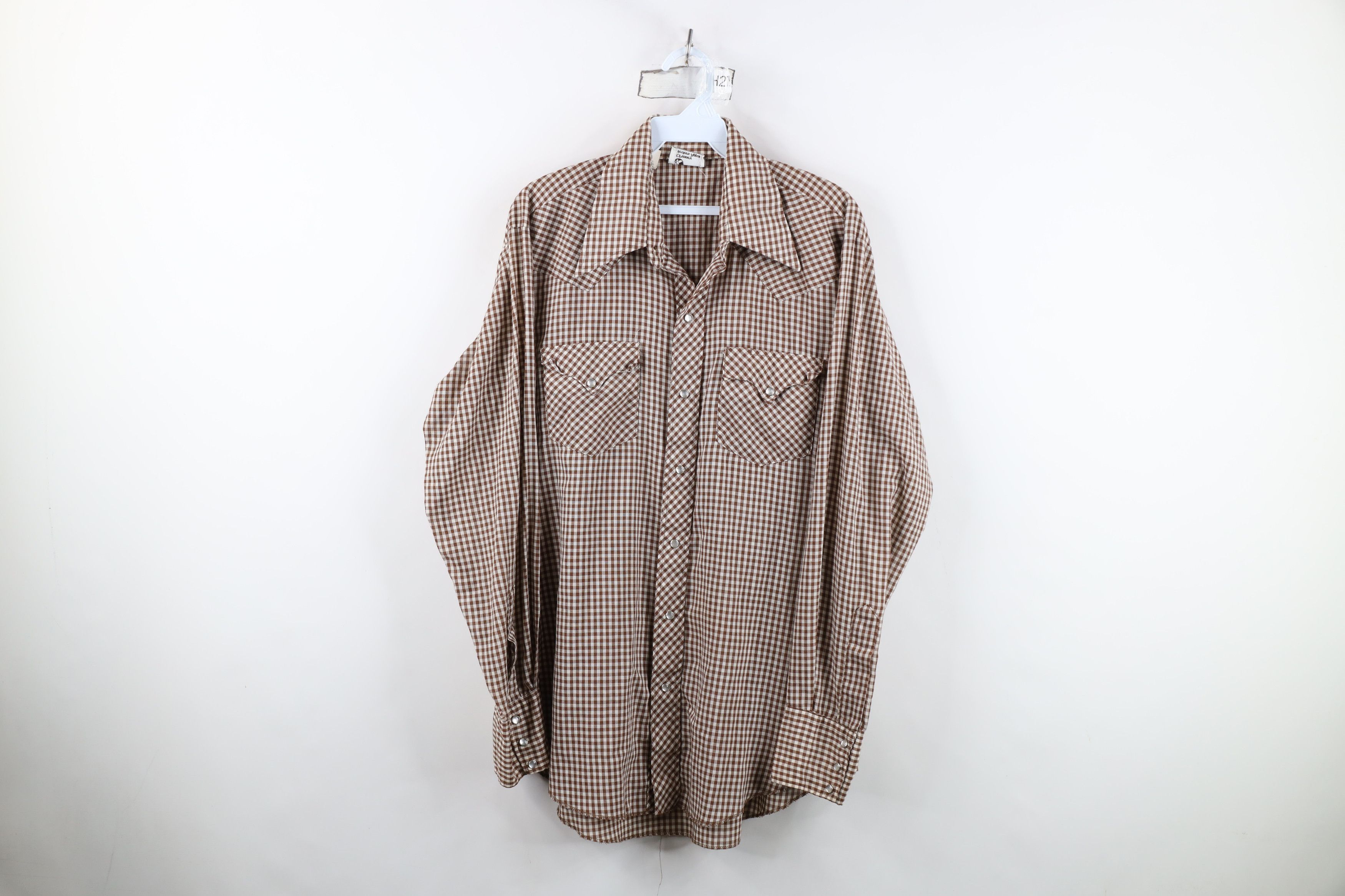 Vintage Vintage 70s Snap Button Collared Shirt Gingham Plaid USA Size US L / EU 52-54 / 3 - 1 Thumbnail