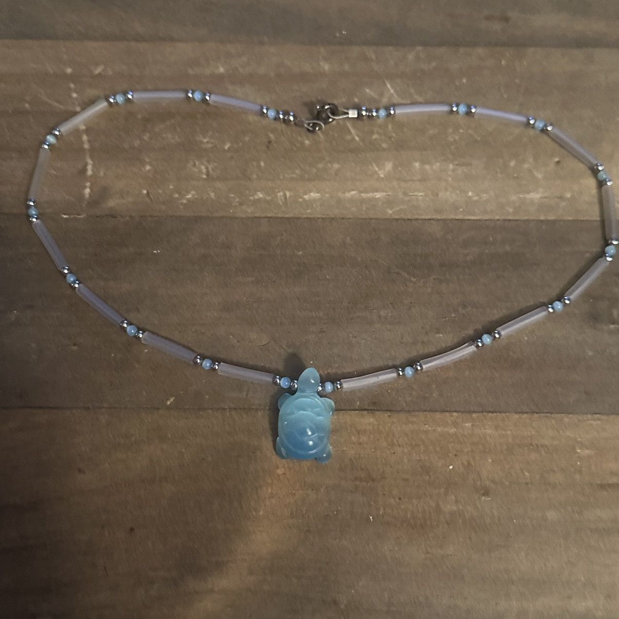 Vintage Vintage beaded sea glass turtle pendant necklace Size ONE SIZE - 2 Thumbnail