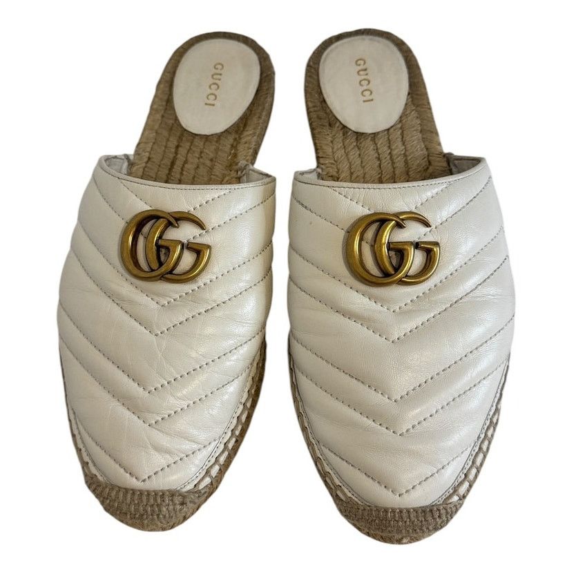 Gucci Gucci GG Marmont Matelassé White Leather Espadrille Mules 39 Size US 9 / IT 39 - 3 Thumbnail