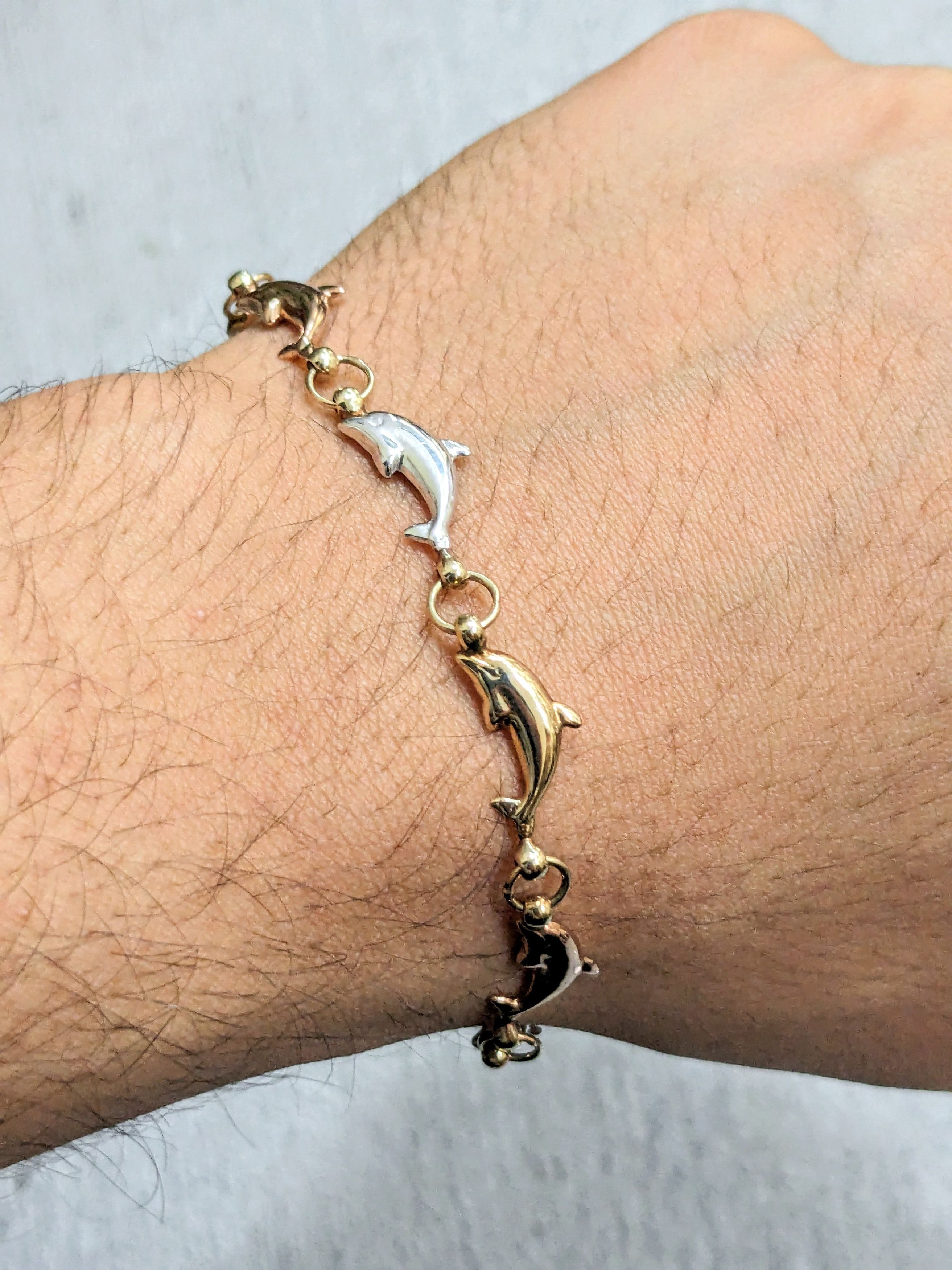 Jewelry Vintage 10K Gold Dolphin Bracelet 7.5" Link Chain Y2K Size ONE SIZE - 9 Thumbnail