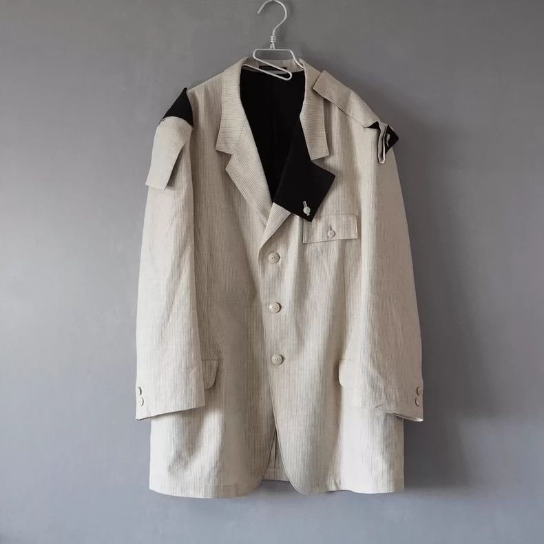 Yohji Yamamoto yohji yamamoto22SS cotton and linen striped square jacket 2 Size US L / EU 52-54 / 3 - 1 Thumbnail