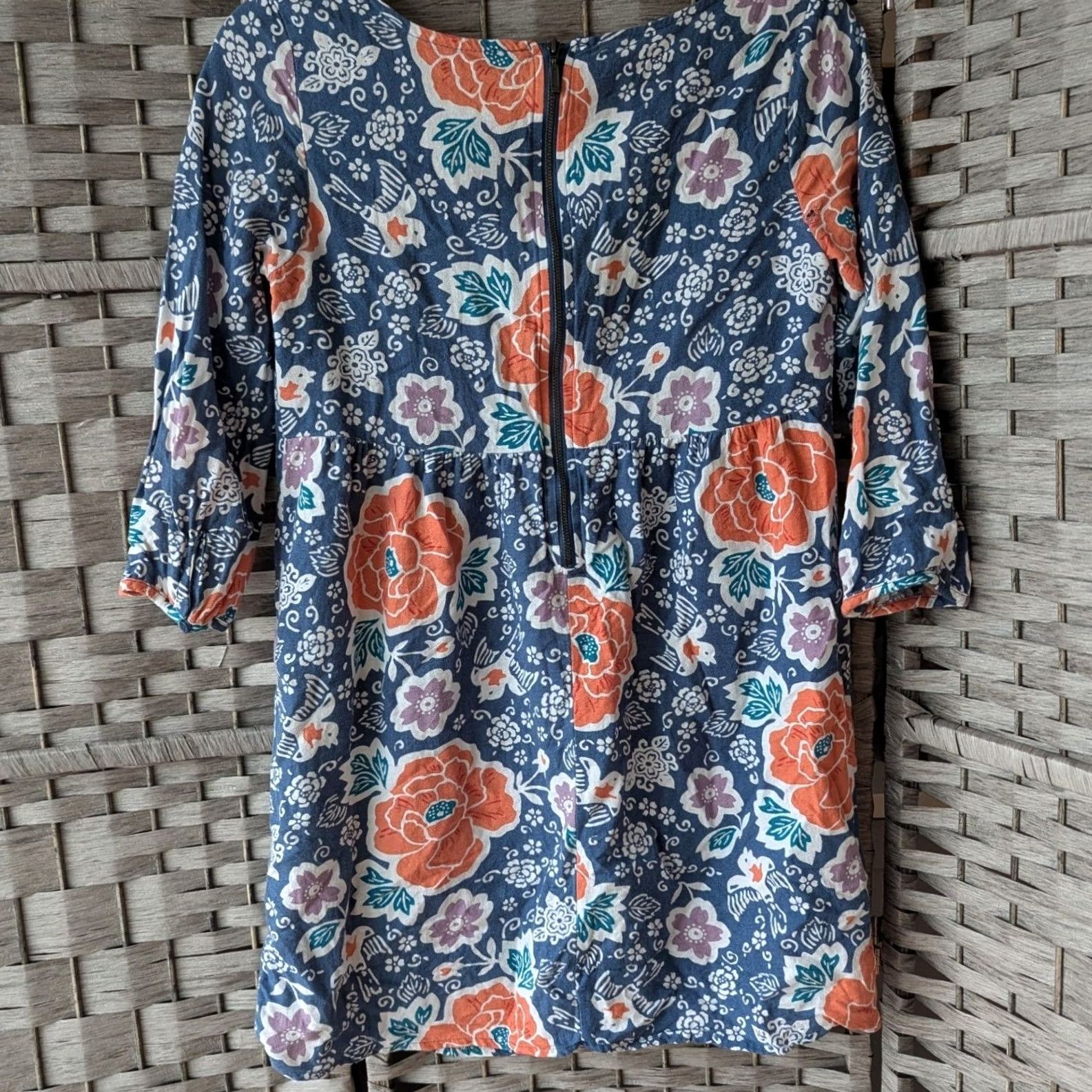 Old Navy Old Navy Shift Dress Multicolor Floral Bird Print XS Lined Short Sleeve Zip Womens Small) Size XS / US 0-2 / IT 36-38 - 2 Thumbnail