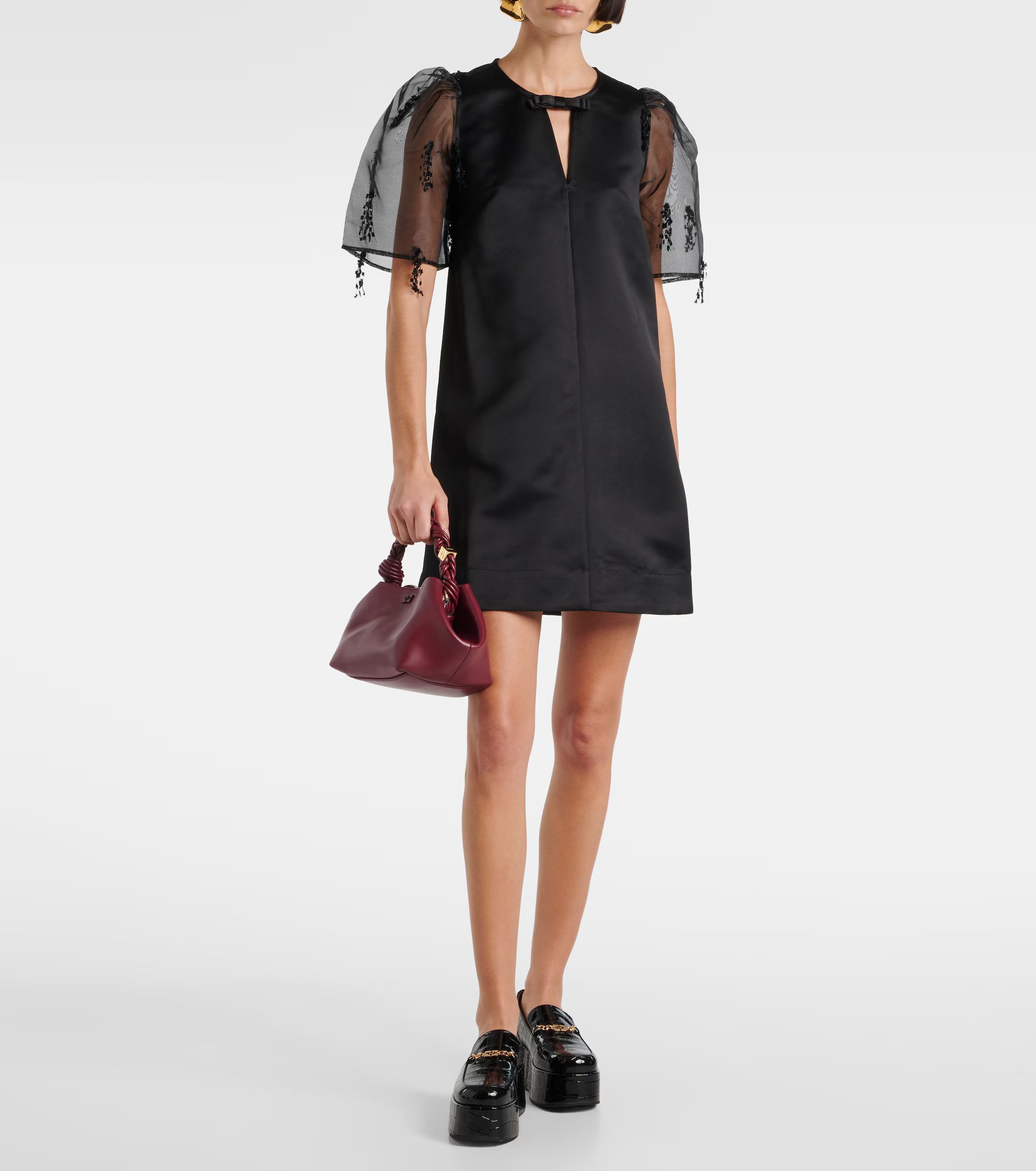 Ganni o1s22i1n0525 Organza-sleeved Midi Dress in Black Size XXS / US 00 / IT 34 - 2 Thumbnail