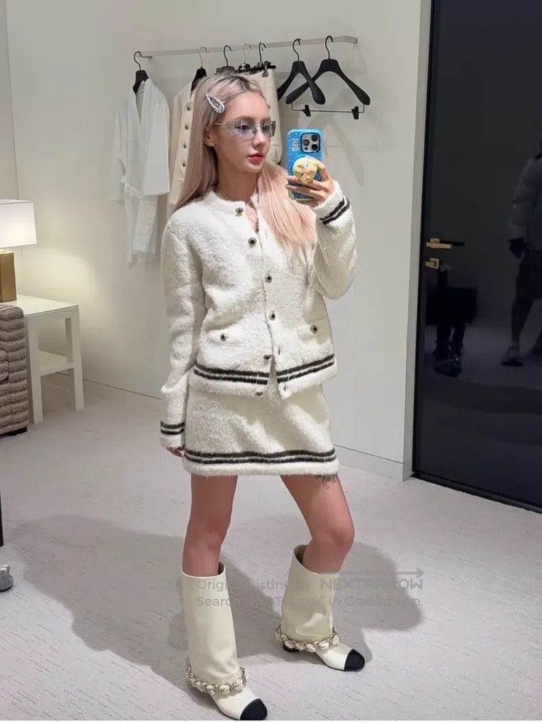 Chanel Chanel Milky white brown edge cashmere knitted cardigan ja Size XS / US 0-2 / IT 36-38 - 8 Thumbnail