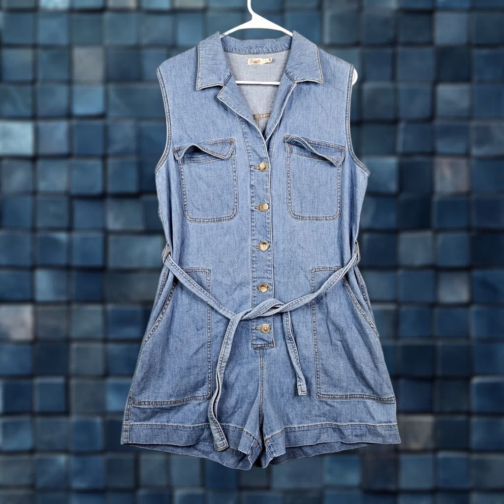 Faherty Faherty Jumpsuit Denim Blue Sleeveless Button Up size 8 Women’s Cotton Linen Blend­ One-Piece Size 30" / US 8 / IT 44 - 1 Thumbnail