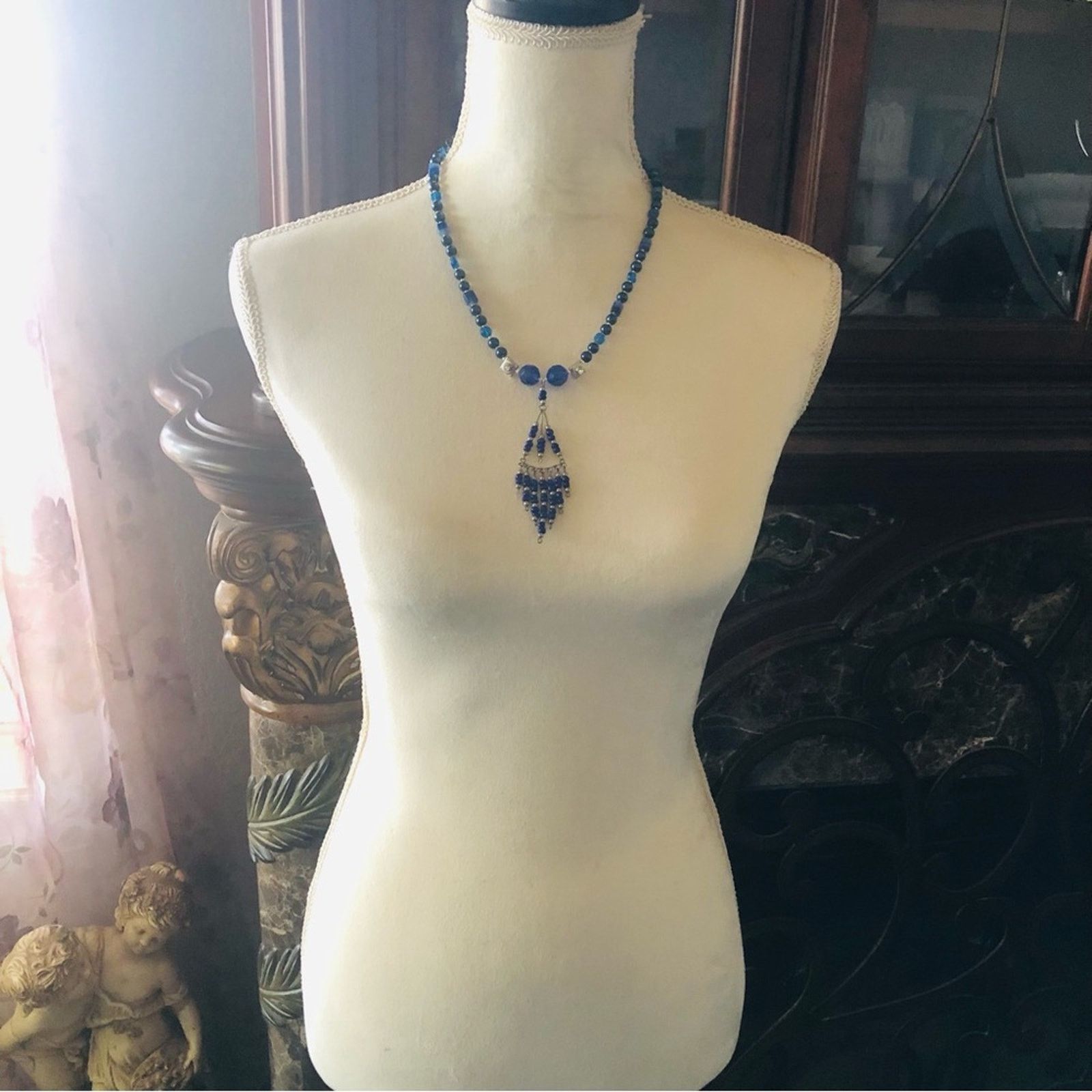 Handmade Handcrafted repurpose royal blue seed bead Pearl necklace Size ONE SIZE - 6 Thumbnail
