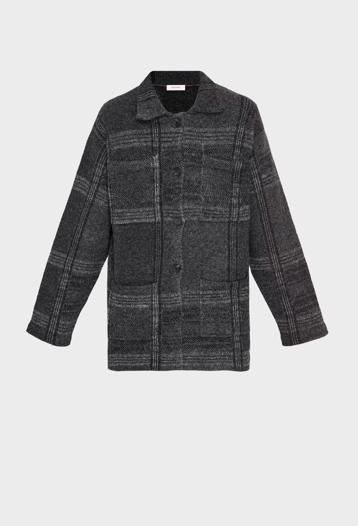 Salvatore Ferragamo o1s1rm0526 Patterned Bouclé Shirt Jacket in Black Size S / US 4 / IT 40 - 1 Thumbnail