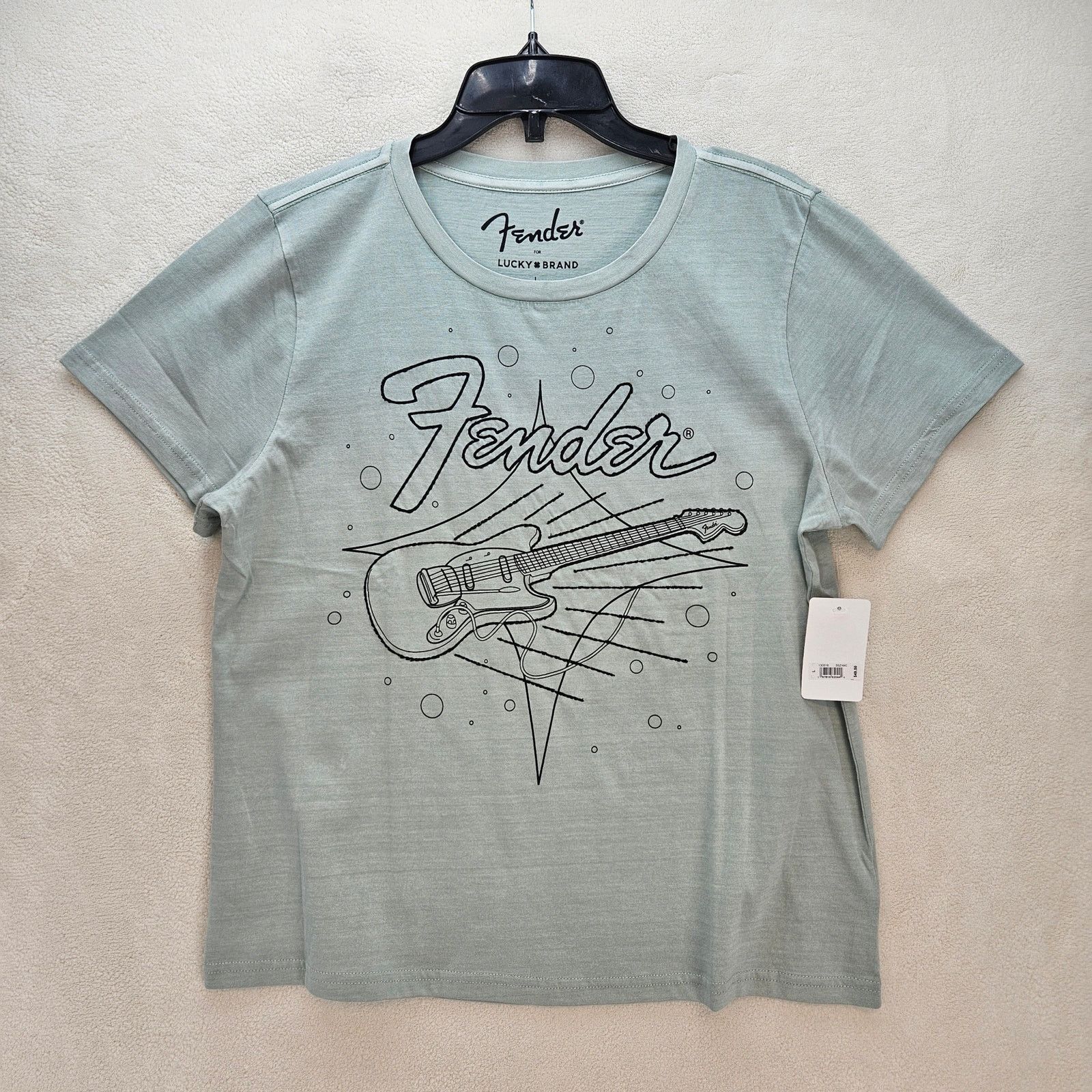Lucky Brand LUCKY BRAND X FENDER WOMEN'S LARGE MINT BLUE TSHIRT EMBROID Size L / US 10 / IT 46 - 1 Thumbnail