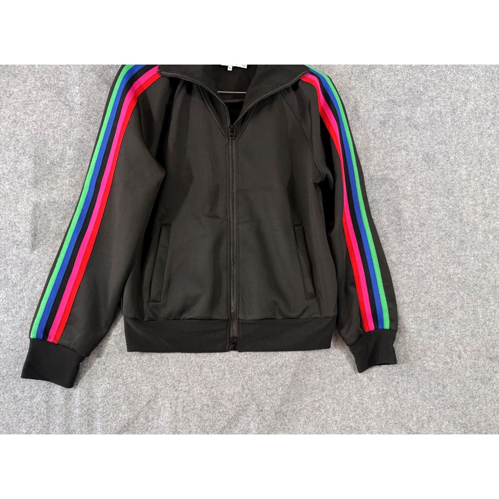 Rainbow Pam & Gela Track Jacket Womens M Black Full Zip Rainbow Sleeve Pockets Size M / US 6-8 / IT 42-44 - 4 Thumbnail