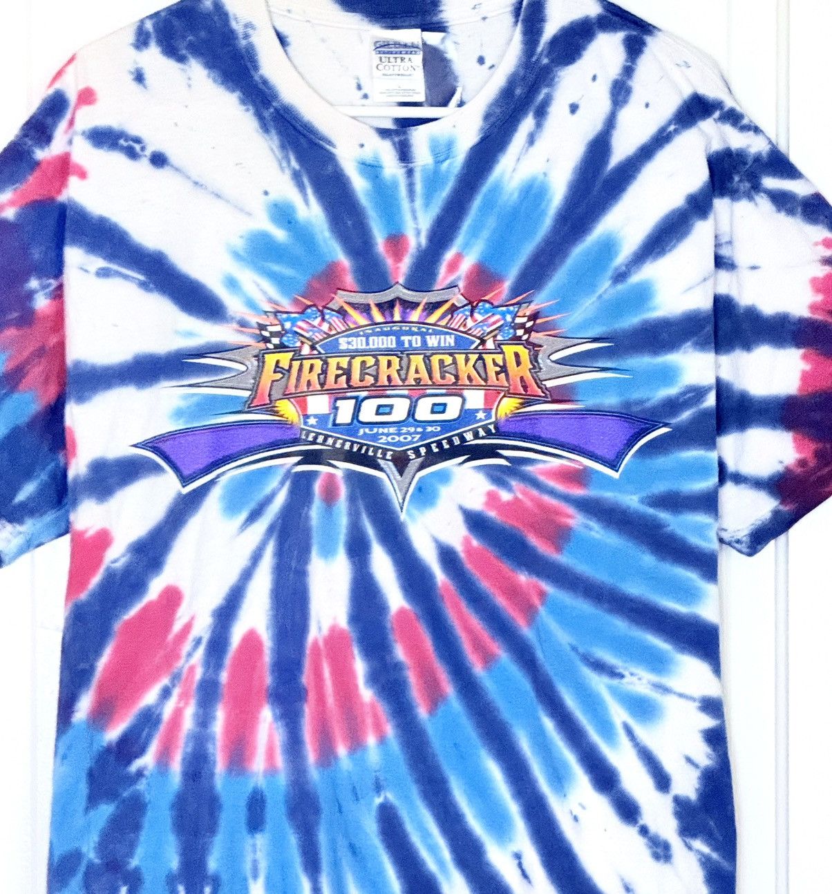 Gildan Vintage Fircracker 100 Tie-Dye Racing Tshirt 2007 Large Size US L / EU 52-54 / 3 - 4 Thumbnail