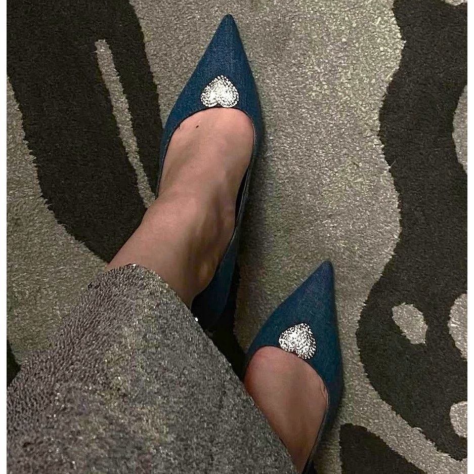 Mango MANGO Rhinestone Denim Heels NWT Size US 7.5 / IT 37.5 - 8 Thumbnail