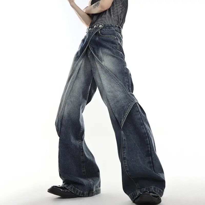 image of Vintage Deconstruct Wide Leg Washed Jeans Pants Y2K in Blue, Men's (Size 34)