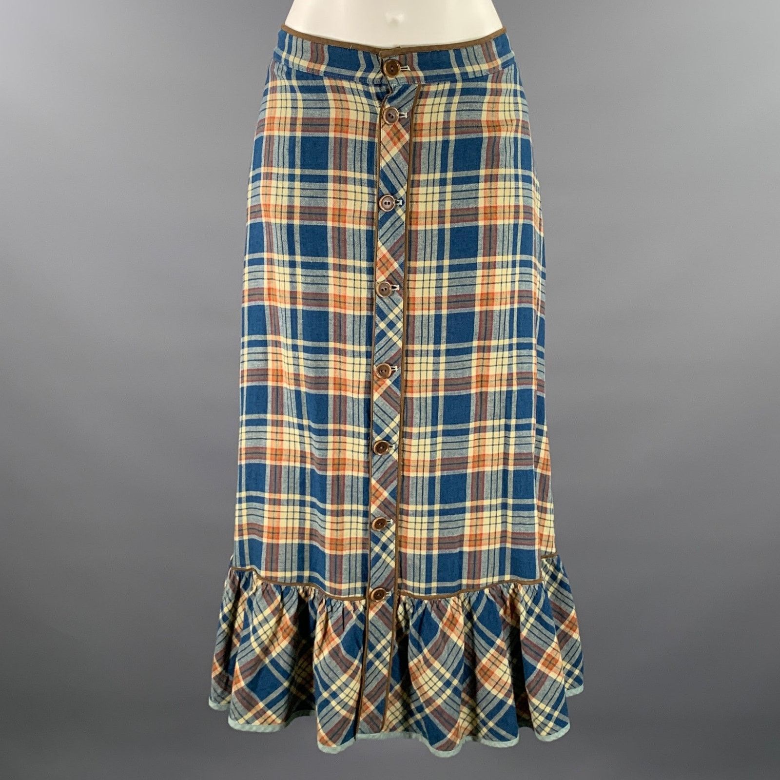 Ralph Lauren RRL RALPH LAUREN Size 2 Blue Orange Plaid Maxi Skirt Size 26" / US 2 / IT 38 - 1 Thumbnail