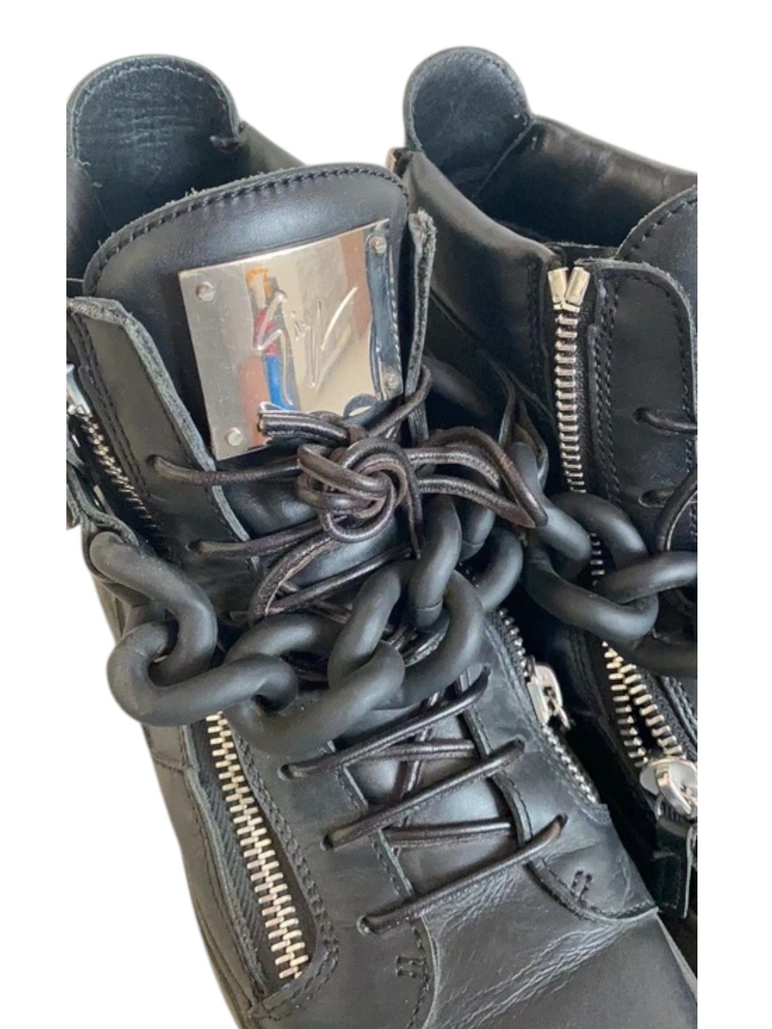 Giuseppe Zanotti Giuseppe Zanotti Black Leather Chain Silver Plate , 2010s Size US 7 / EU 40 - 8 Thumbnail