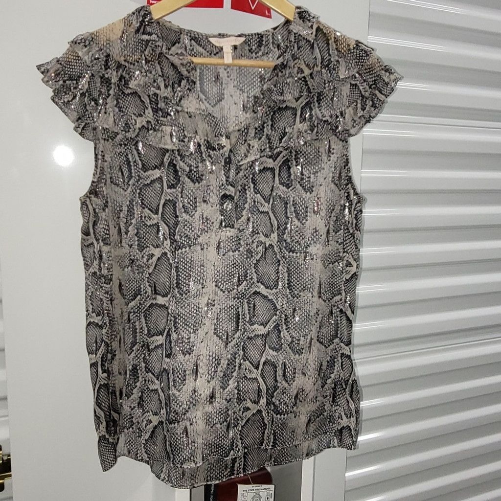 Rebecca Taylor Rebecca Taylor Silk Snake Print Ruffled Blouse Metallic Size M / US 6-8 / IT 42-44 - 7 Thumbnail