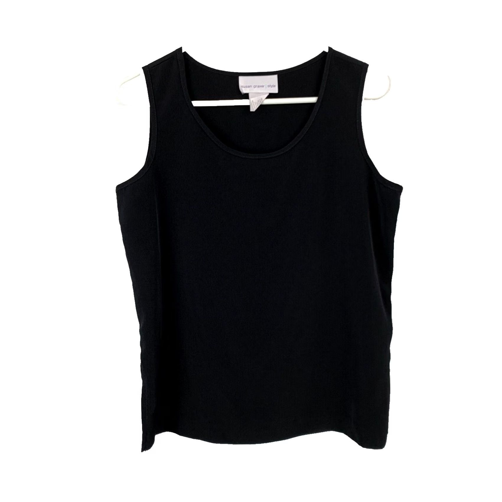Vintage Susan Graver Modern Essentials Liquid Knit Tank Top A-Line Shirt Small Black Sleeveless Crew Neck Women XS? Size S / US 4 / IT 40 - 2 Thumbnail