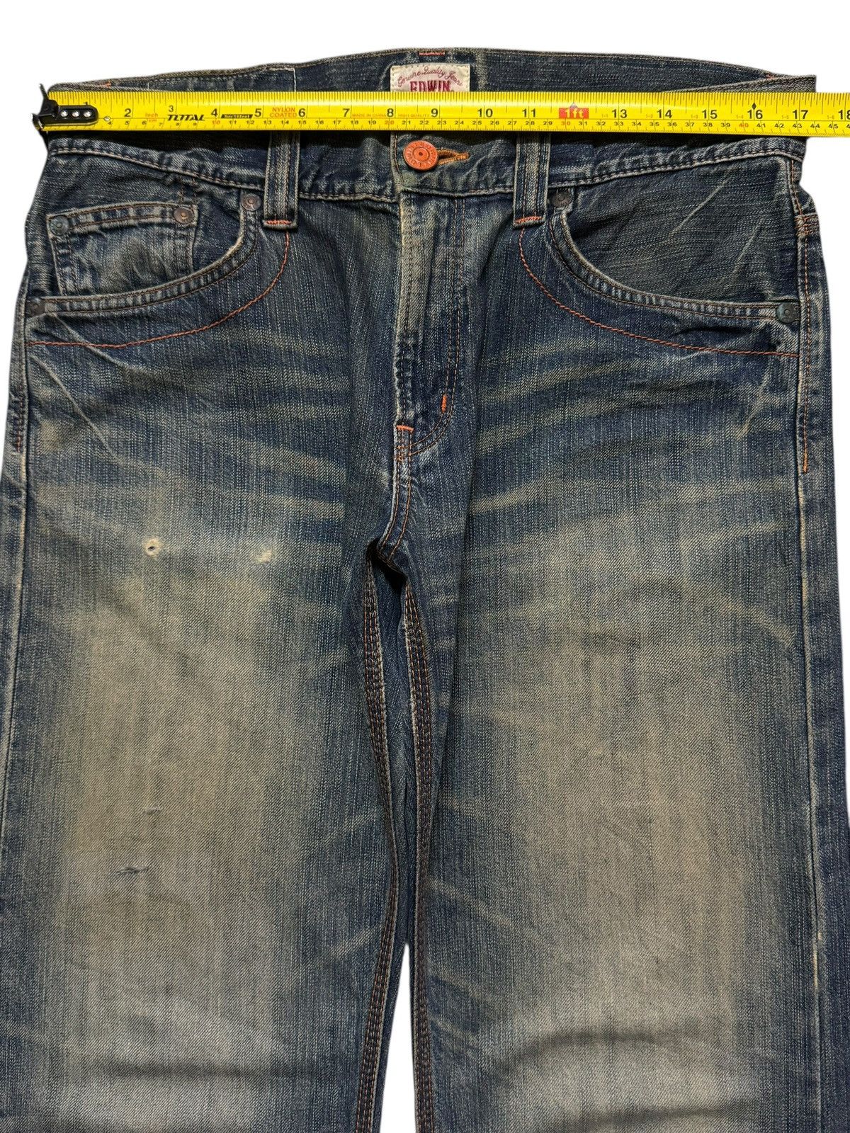 Edwin Vintage 90s Edwin XV Blue Faded Wash Whiskers Straight Loose Size US 34 / EU 50 - 9 Thumbnail