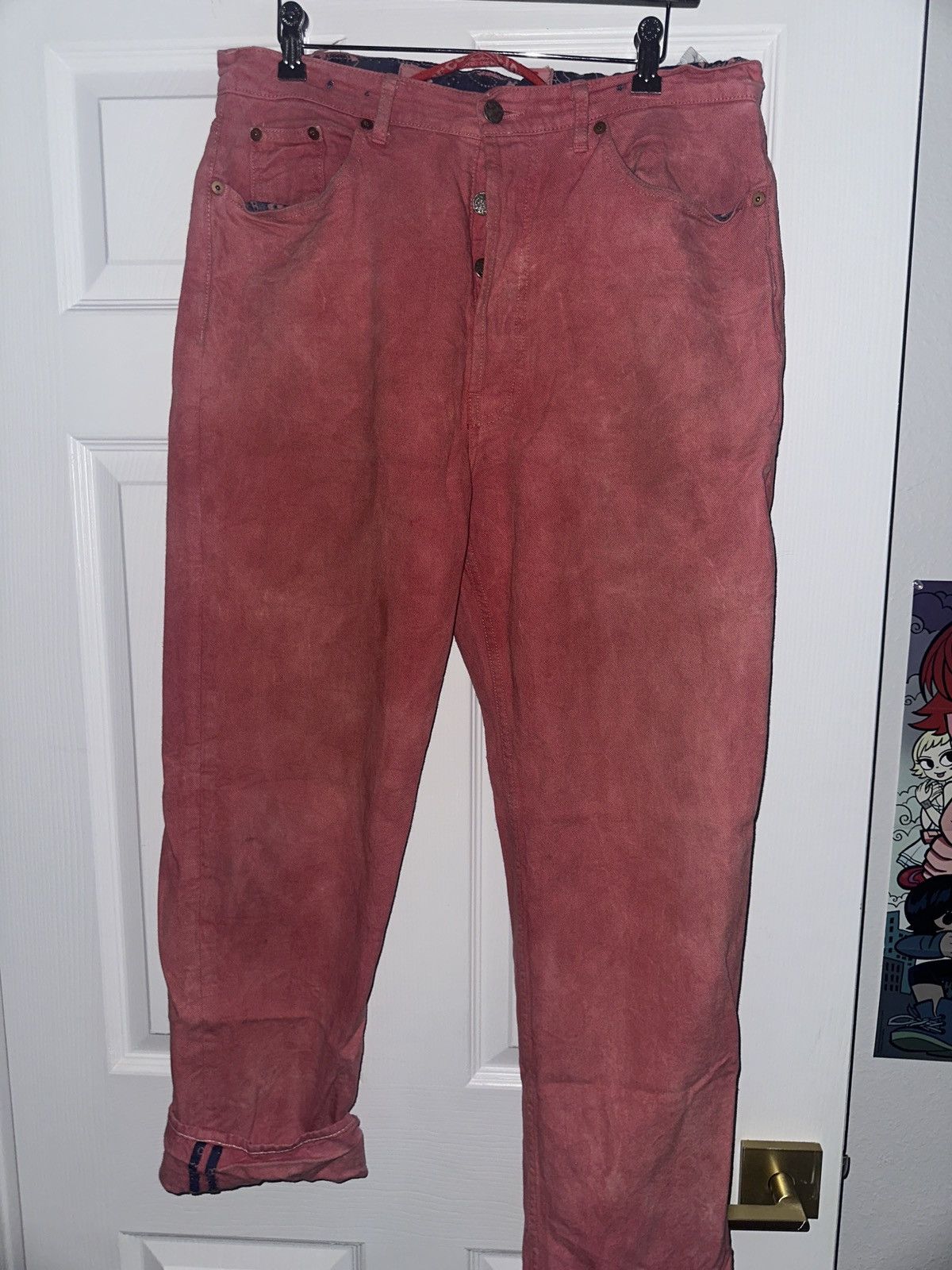 image of Dr Collectors Natural Hand Dyed Straight Fit Denim in Red, Men's (Size 32)