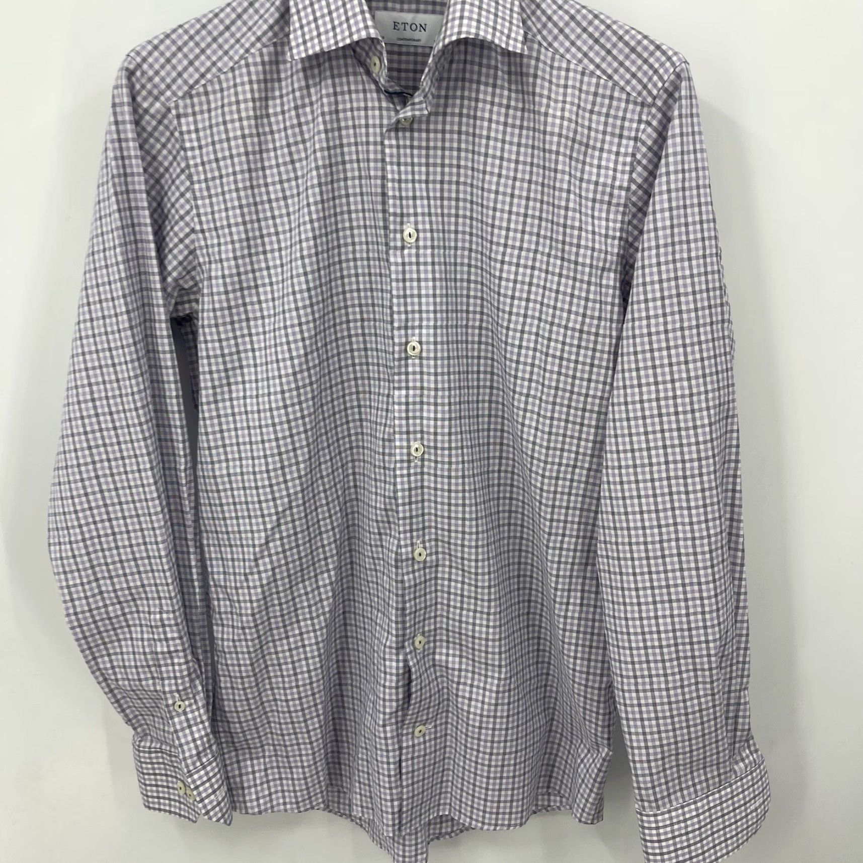 Eton VINTAGE Etón Men’s Slim Fit Plaid Shirt 38 Gray Long Sleeve Button-Up Business Casual Size US M / EU 48-50 / 2 - 5 Thumbnail
