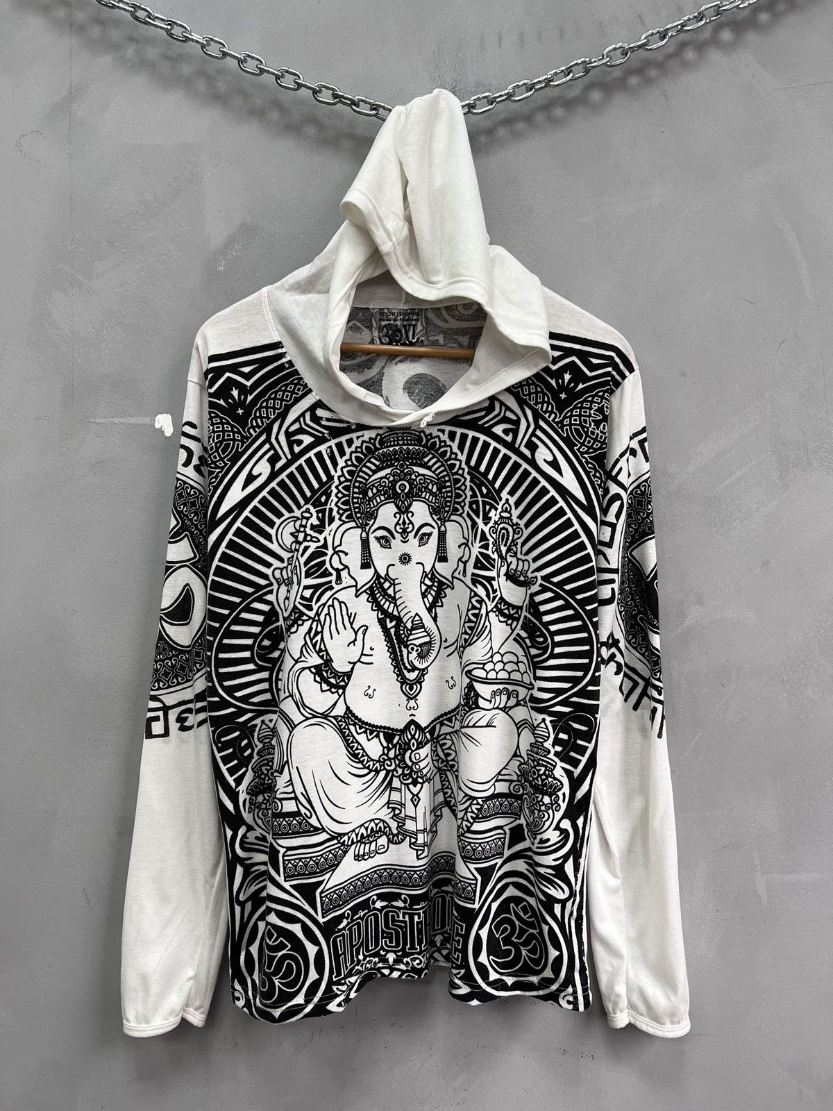 Japanese Brand White Hoodie Buddha Ganesh print Boho style Size US M / EU 48-50 / 2 - 1 Thumbnail