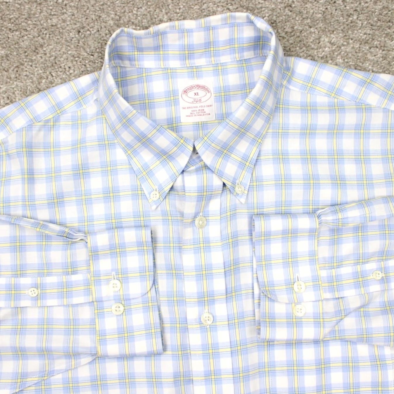 Brooks Brothers Brooks Brothers 346 Shirt Mens XL Button-Up Knit-Check Non-Iron Cotton Blue/Yellow Size US XL / EU 56 / 4 - 2 Thumbnail