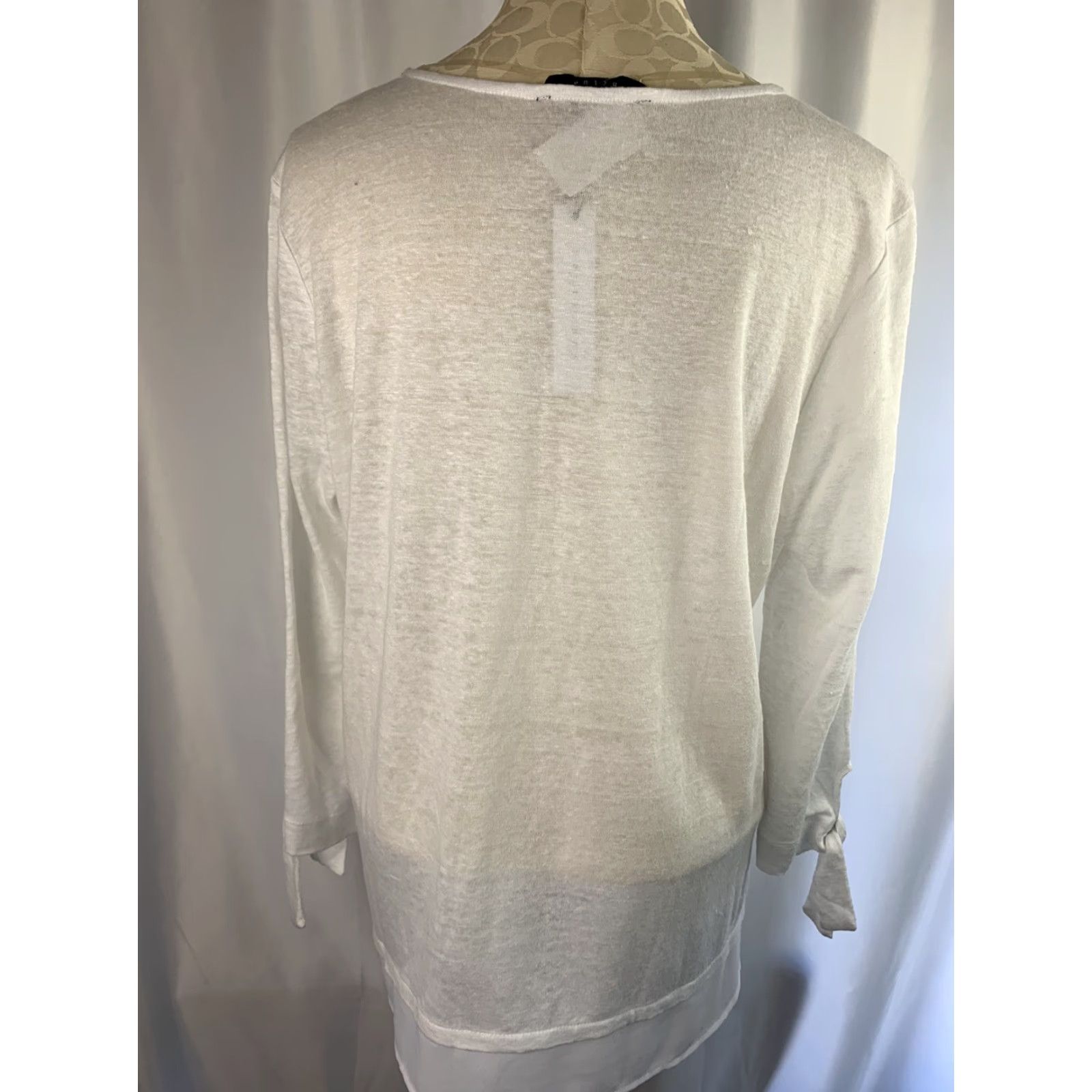 Sanctuary Sanctuary XL Women's Top White Linen V-Neck Sheer Long Sleeve New Tie Sleeve Size XL / US 12-14 / IT 48-50 - 7 Thumbnail
