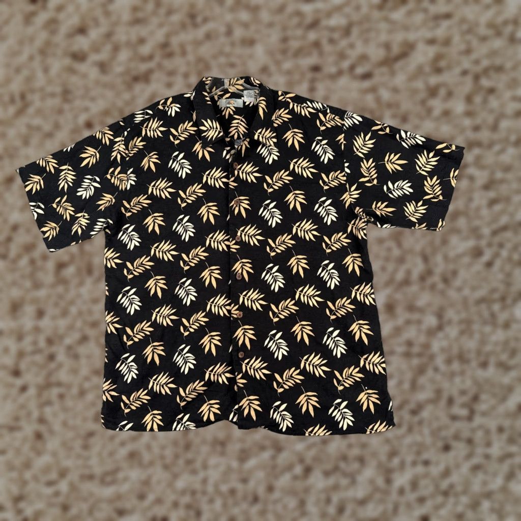 Vintage Foliage Shirt Men 2XL Black Beige Leaf Linen Rayon Blend Button-Up Hawaiian Aloha Resort Beach Vacation Casual Vintage No Size US XXL / EU 58 / 5 - 1 Thumbnail
