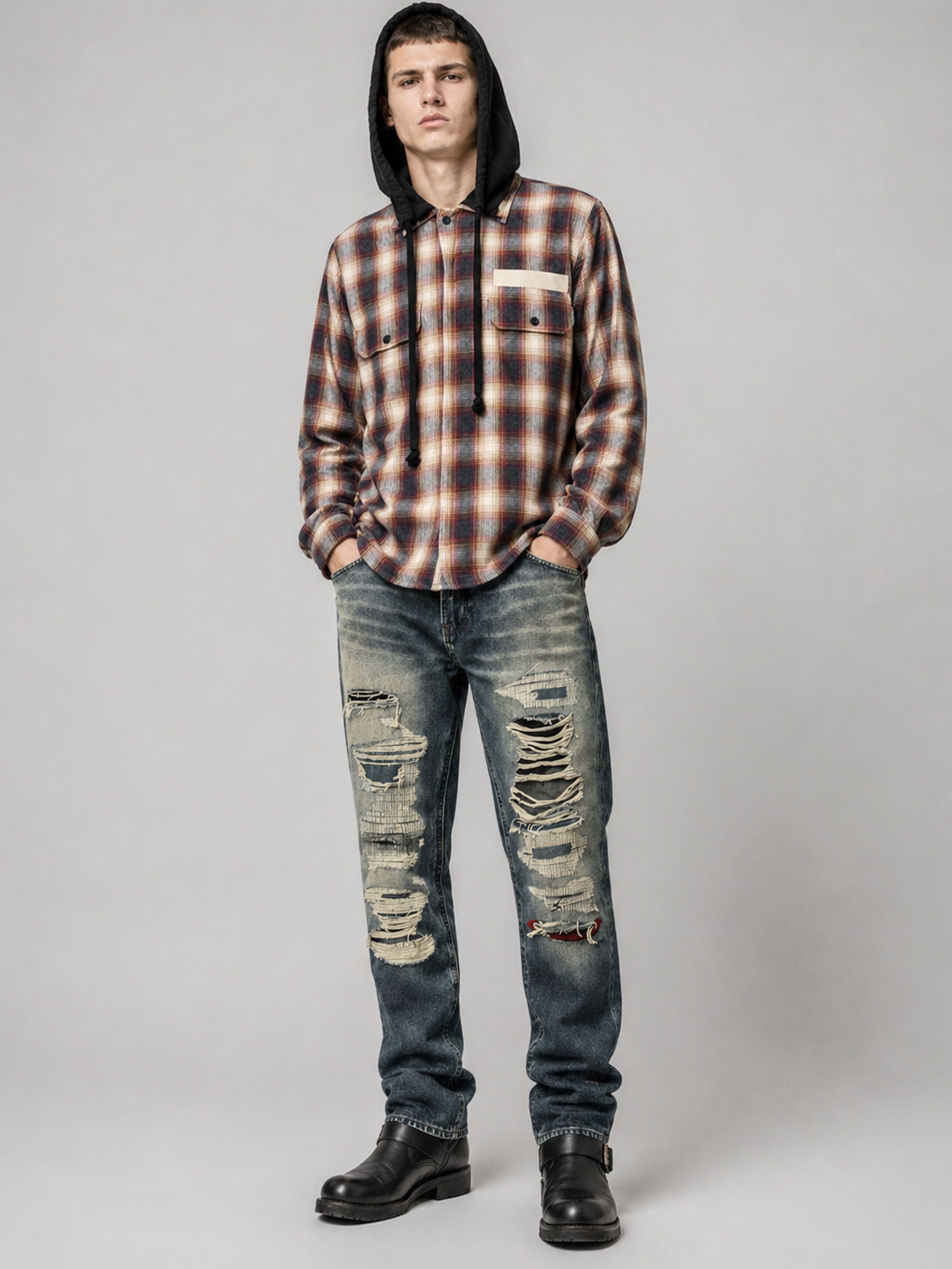 Faith Connexion Oversized Hooded Grunge Plaid Overshirt Size US XL / EU 56 / 4 - 1 Thumbnail