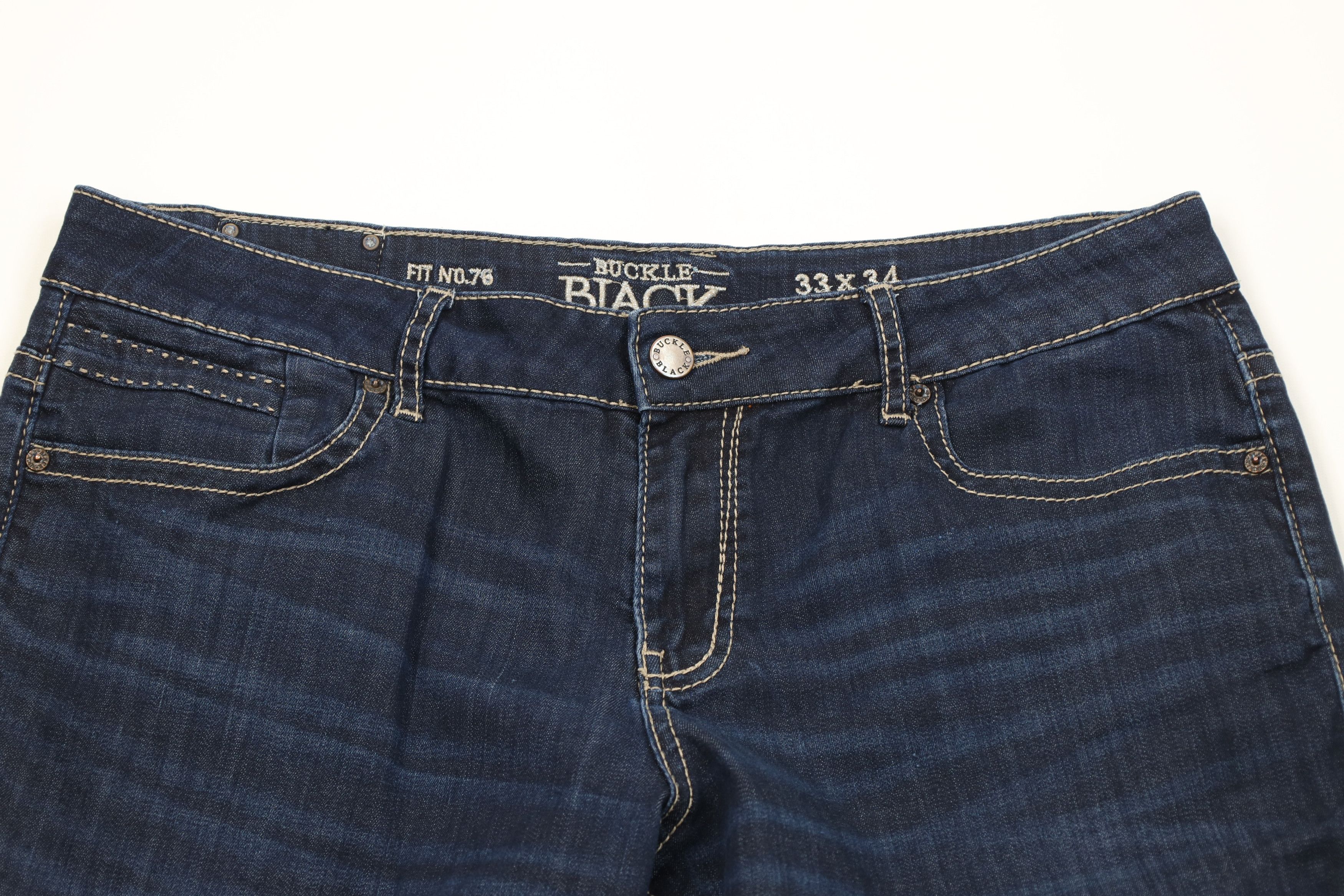 Vintage Buckle Black Stitch Faded Fit No 76 Skinny Leg Denim Jeans Size US 33 - 2 Thumbnail