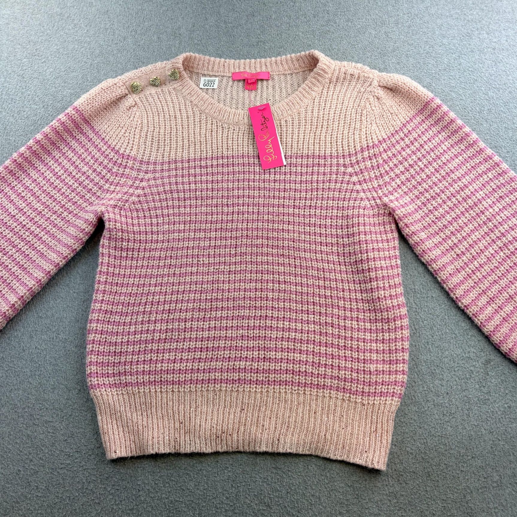 Lilly Pulitzer Lilly Pulitzer Sweater Womens Large Pink Stripe Finley Sequin Balloon Sleeve Top Size L / US 10 / IT 46 - 4 Thumbnail