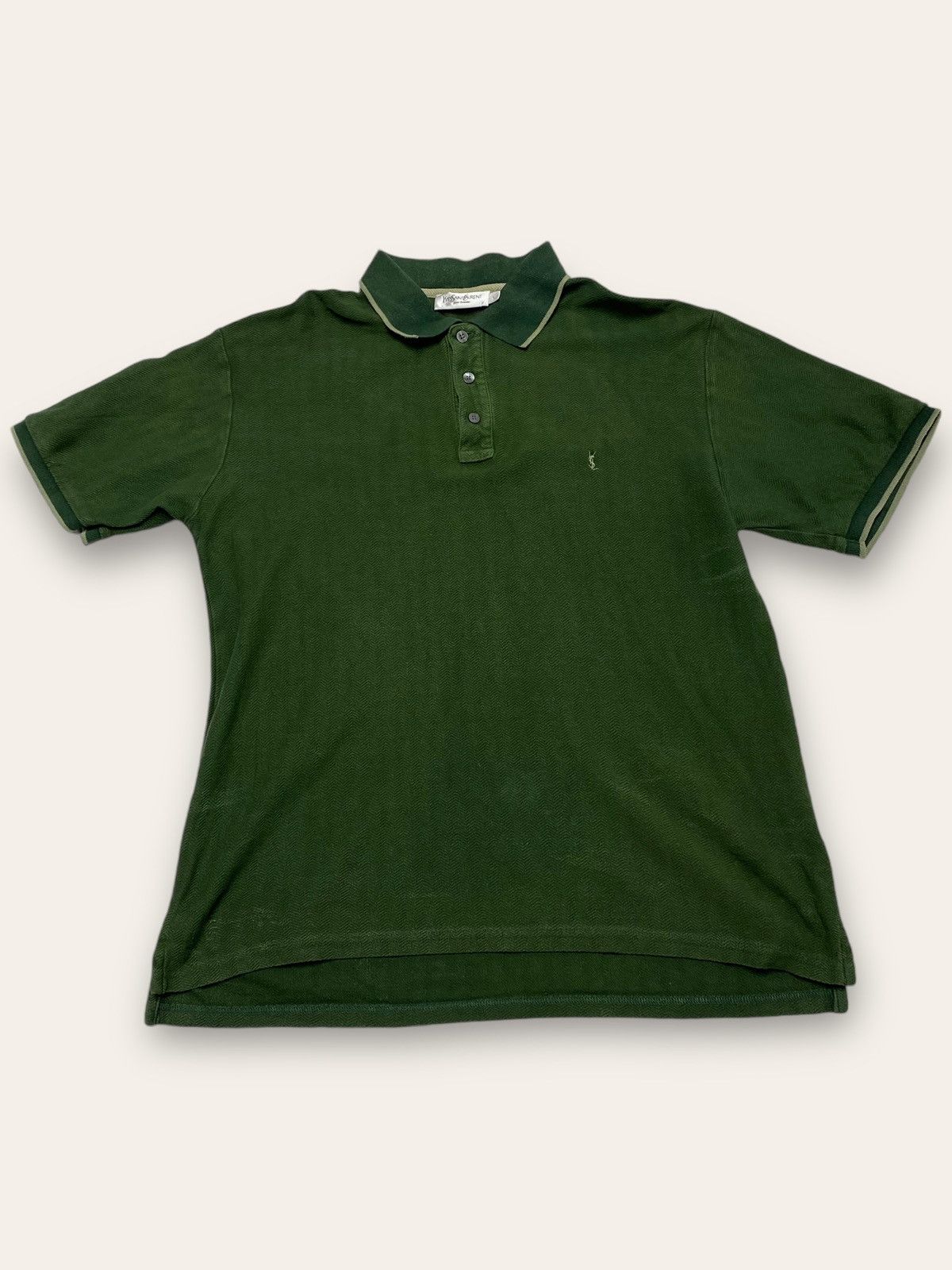 Vintage Vintage YVES SAINT LAURENT Green Texture Polo Shirt Size US L / EU 52-54 / 3 - 1 Thumbnail