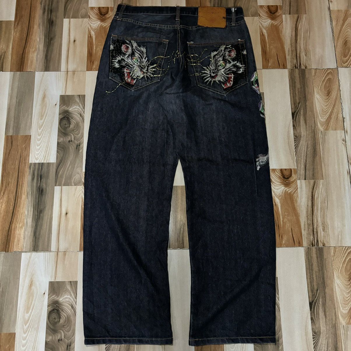 Christian Audigier × Ed Hardy Vintage 00s Edhardy Spell Out Tiger Leopard Jeans Size US 36 / EU 52 - 1 Thumbnail