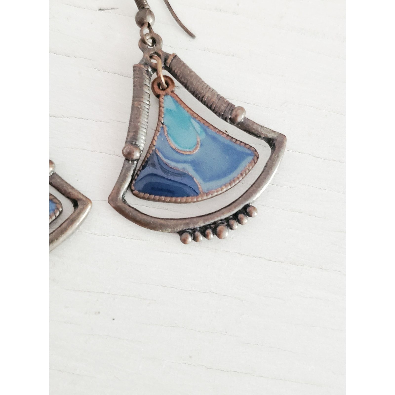 Other Vintage Silver-tone Blue Enamel Fan Dangle Earrings Size ONE SIZE - 3 Thumbnail
