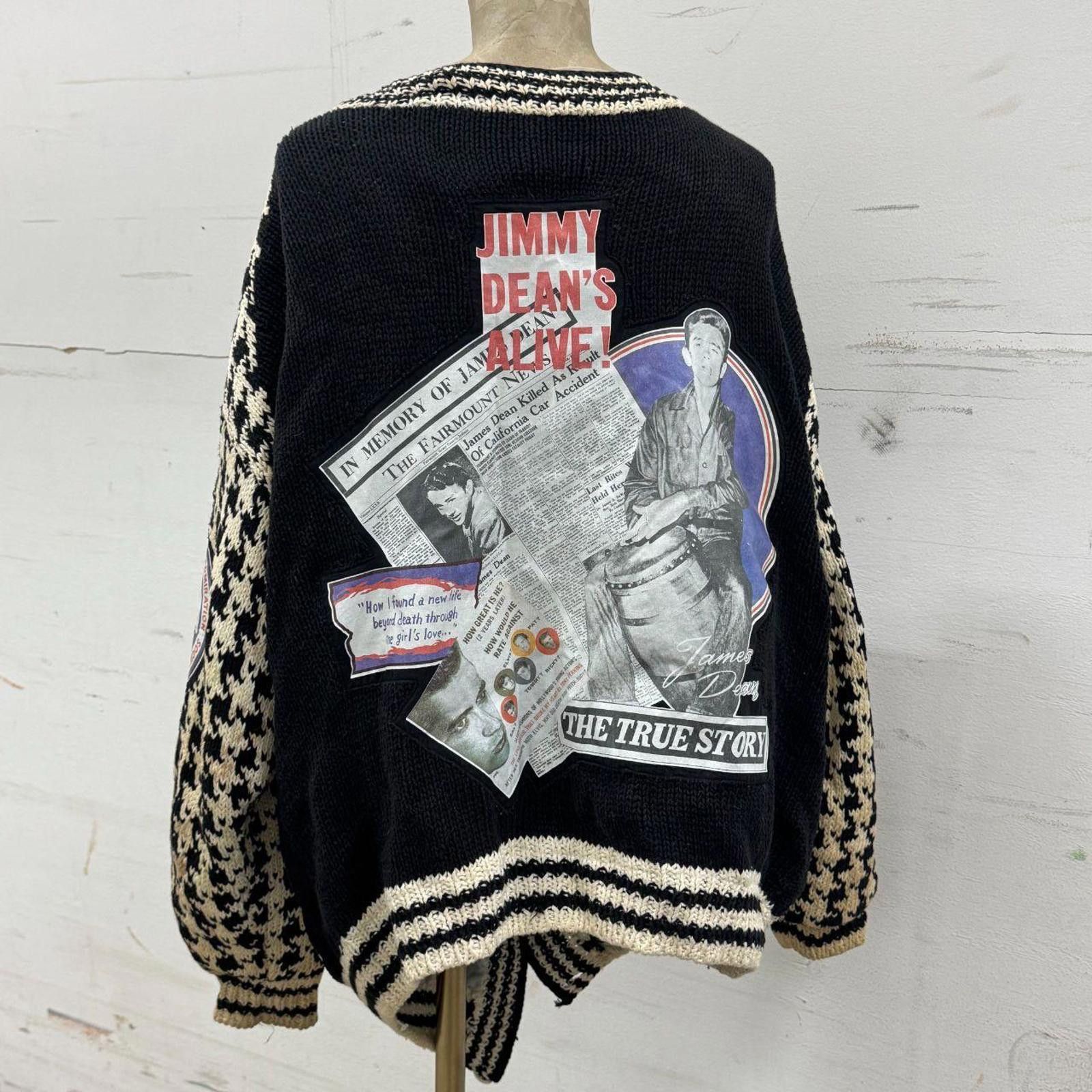 Other Vintage 1980s James Dean Novelty Cardigan Sweater Patchwork Size ONE SIZE - 2 Thumbnail