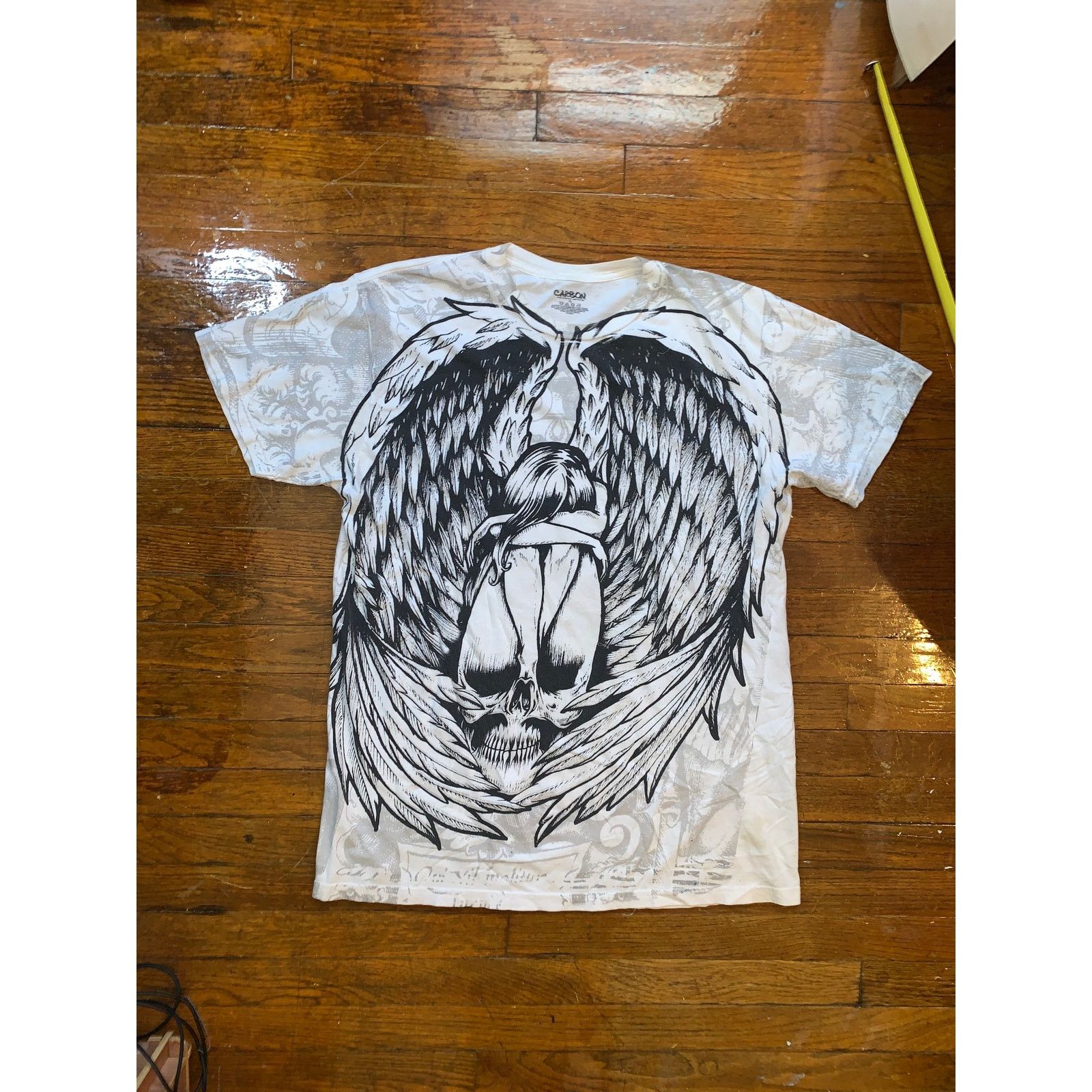 Carbon Carbon Angel Wings Skull Tee XL Gothic Biker Graphic Shirt Size US XL / EU 56 / 4 - 1 Thumbnail
