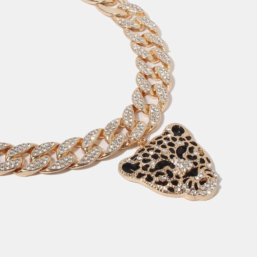 Jewelry Leopard Rhinestone Alloy Pendant Necklace Size ONE SIZE - 2 Thumbnail