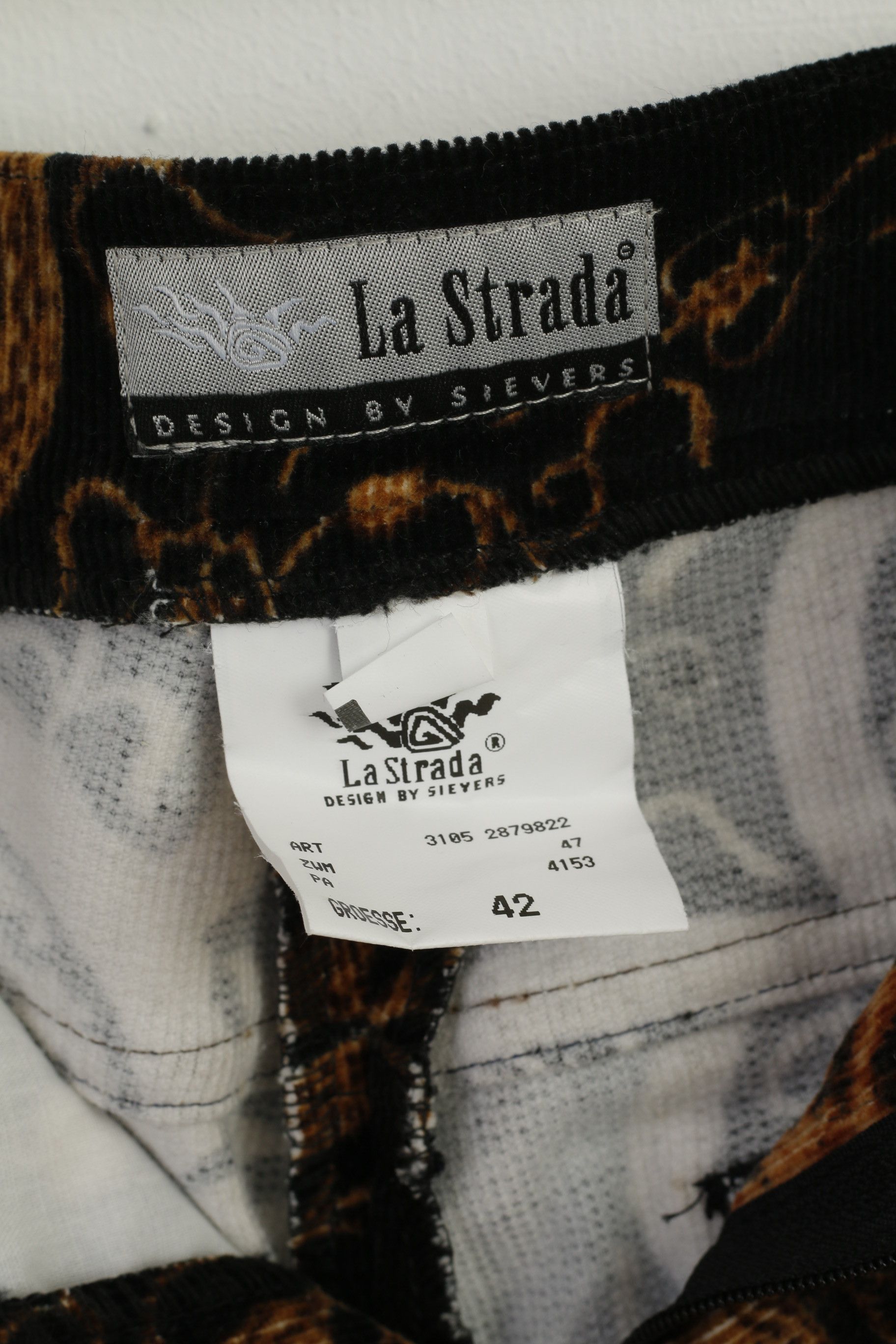 Vintage New La Strada Women 42 Trousers Brown Cotton 8404 Size 28" / US 6 / IT 42 - 4 Thumbnail