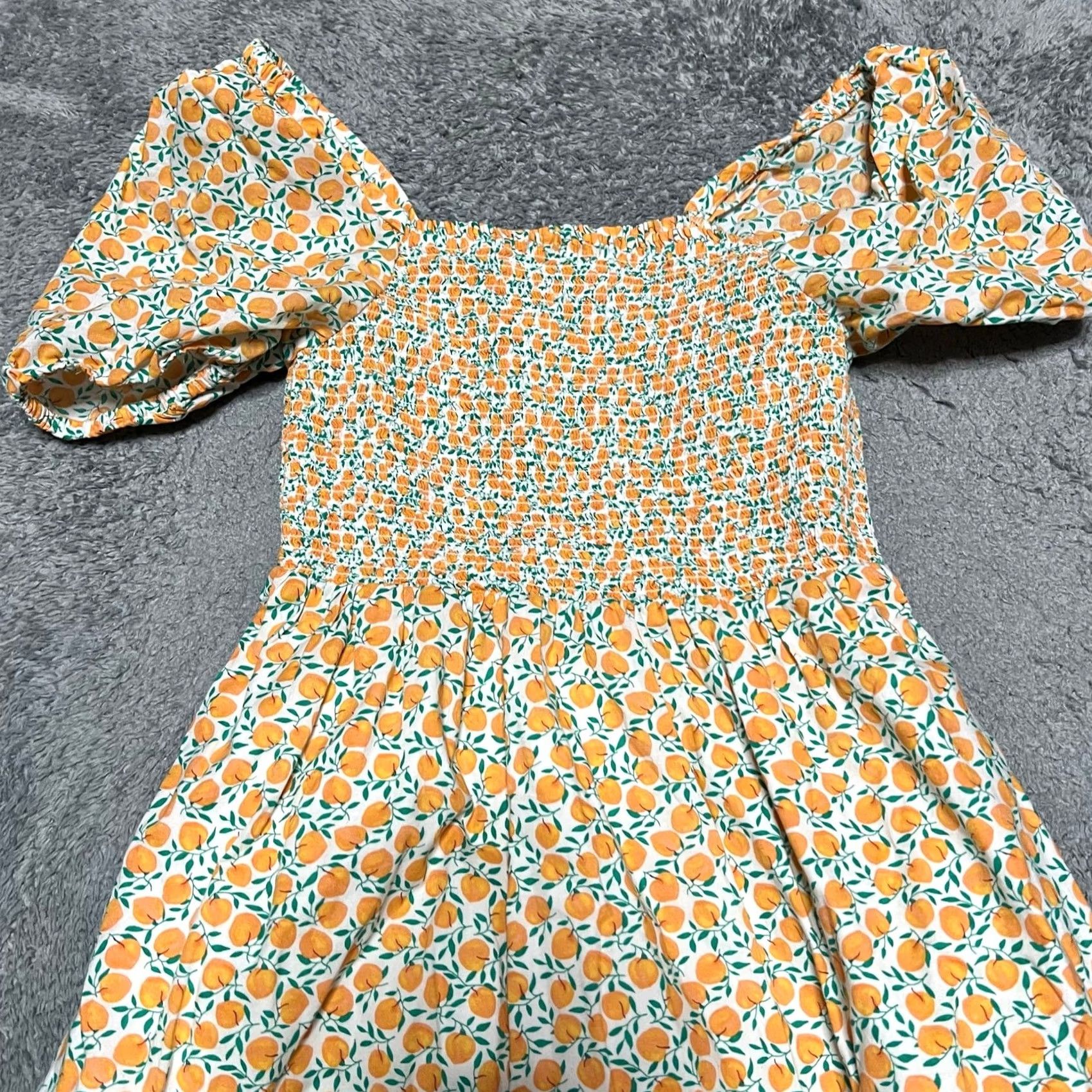 J.Crew J.Crew Dress Womens XS Peach Orange Smocked Midi Puff Sleeve Prairie Orange Peach XS Womens Dress Size XS / US 0-2 / IT 36-38 - 2 Thumbnail