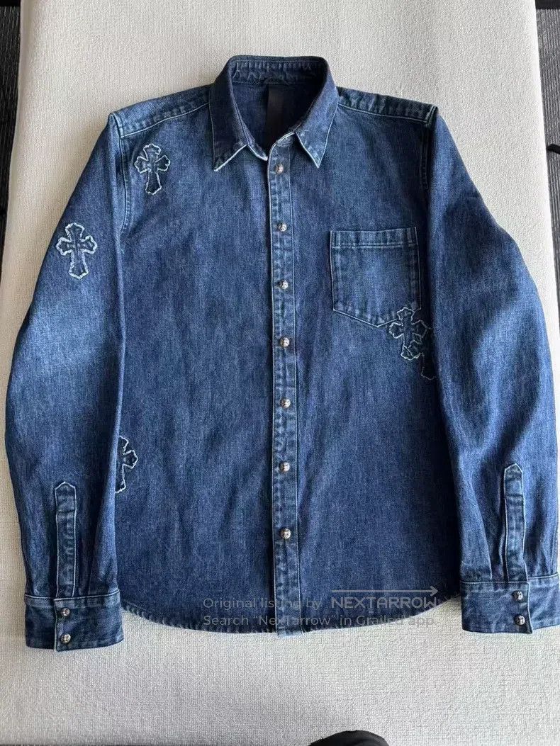 CHROME HEARTS Size XXL Cross patch denim shirt