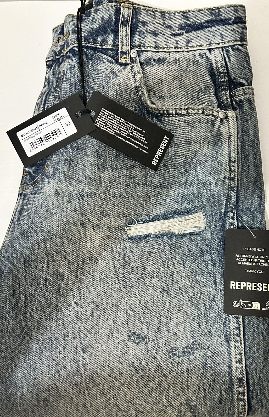 Represent Clo. Represent R3 Distressed Baggy Jeans Blue W33 – Premium Size US 33 - 11 Thumbnail